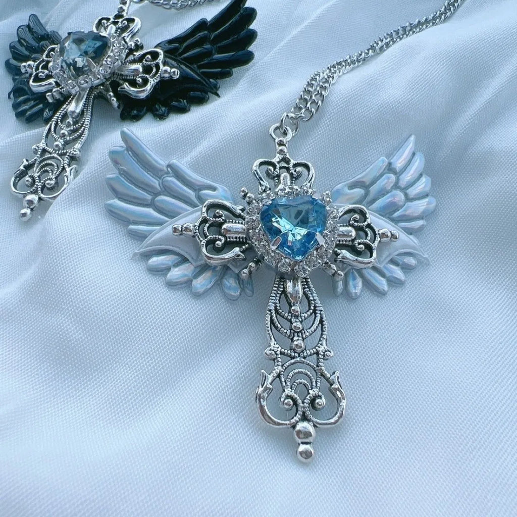 Cross Pendant Necklace with Heart Crystal