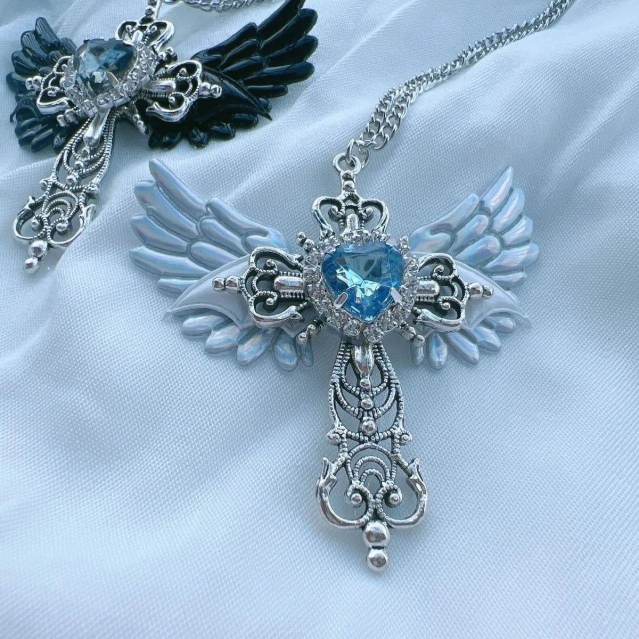 Cross Pendant Necklace with Heart Crystal
