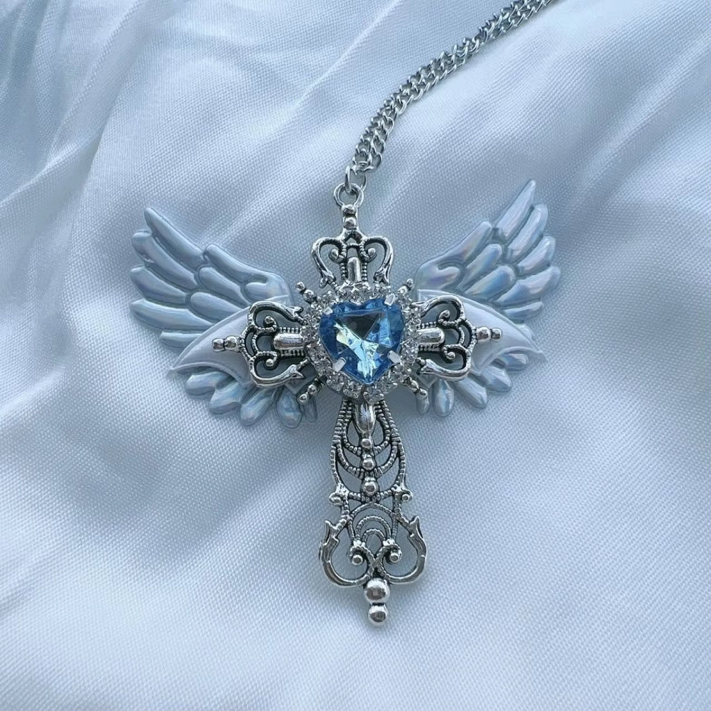 Cross Pendant Necklace with Heart Crystal