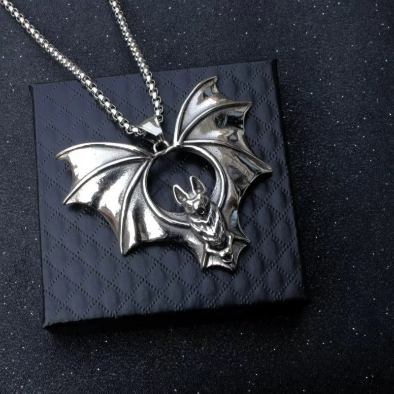 Stainless Steel Bat Pendant Necklace