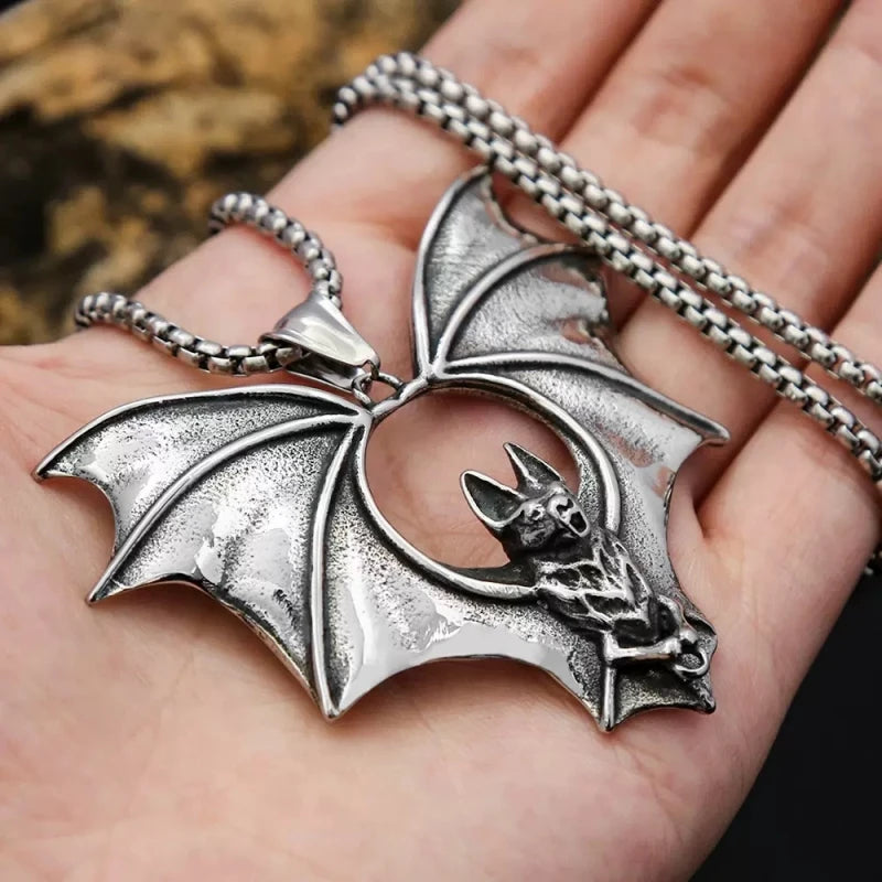 Stainless Steel Bat Pendant Necklace